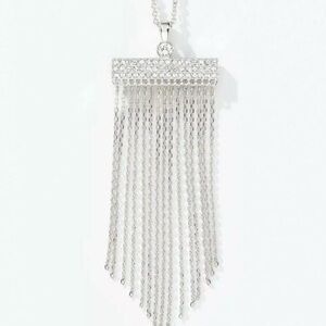 Elegant Touchstone Crystal Silver Tassel Necklace